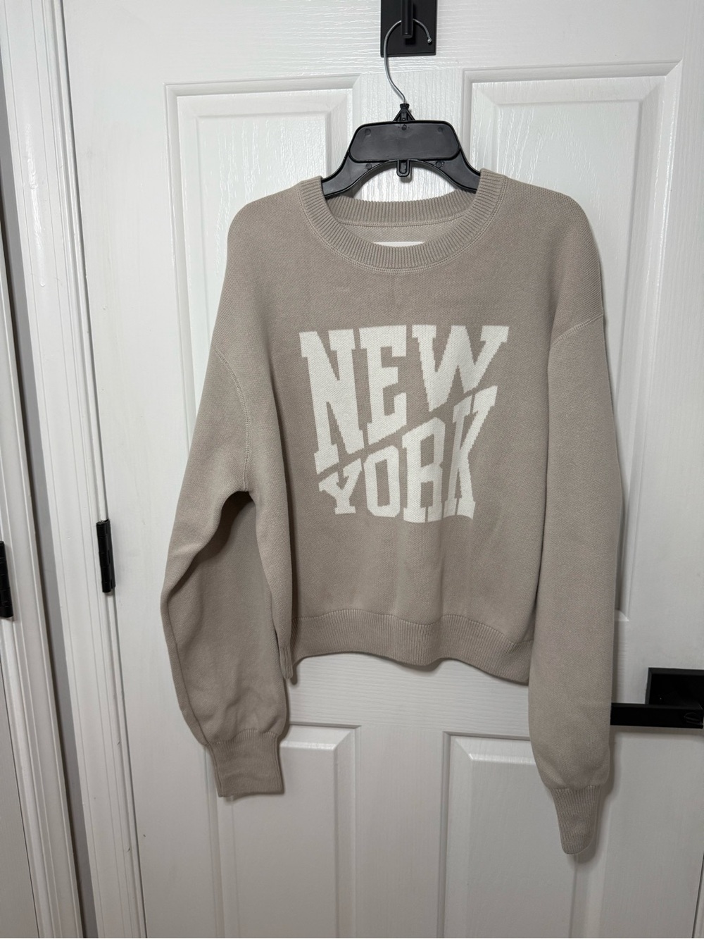 aerie Taupe Crewneck Sweatshirt with White "NEW YORK" Logo